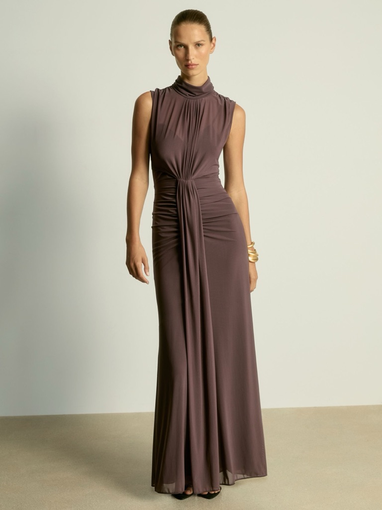 Reiss Mauve Brown Twist-Front Maxi Dress
